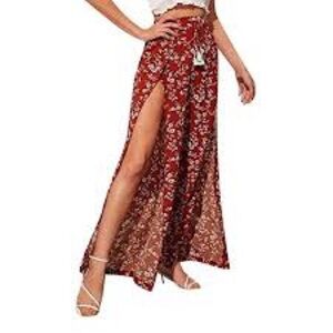 Elegant Floral Wide-Leg Pants in Red